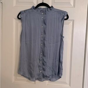 Satin blue ruffled button up Banana Republic shirt